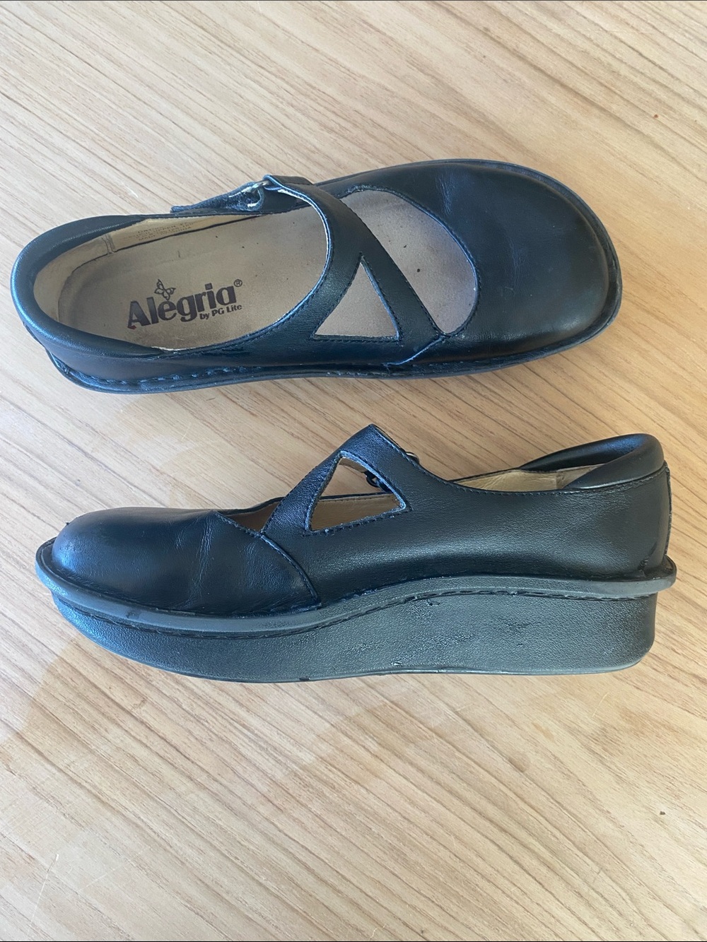 Alegria Black Leather Platform Mary Jane with Buckle